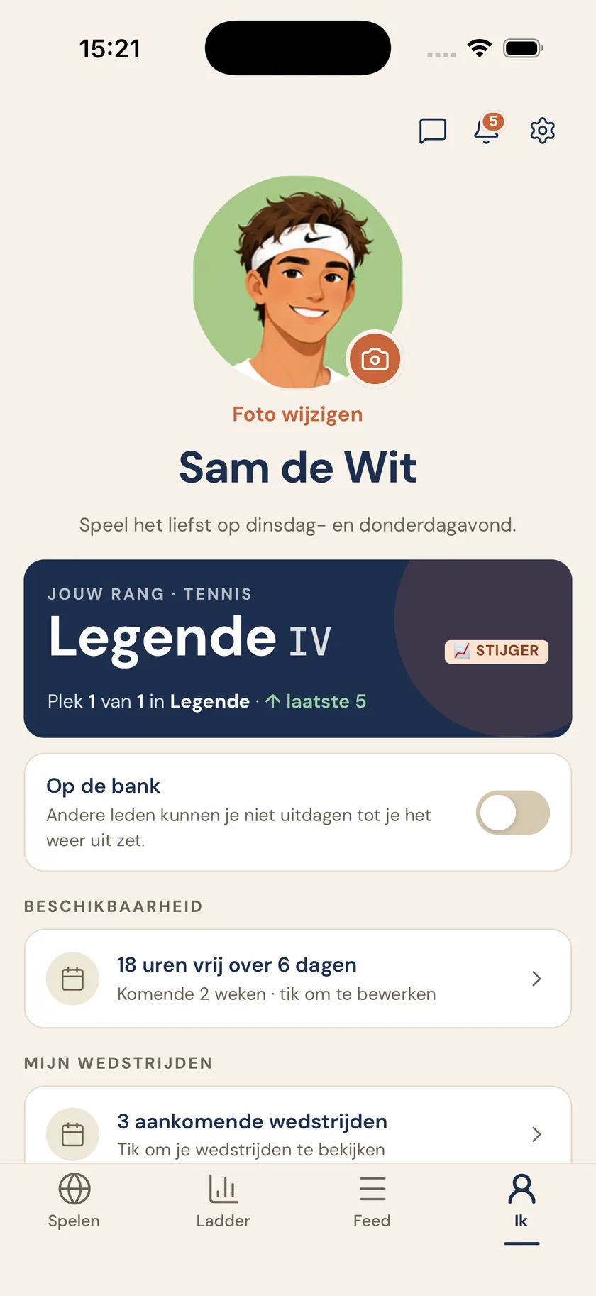 Eigen profiel met rang en beschikbaarheid